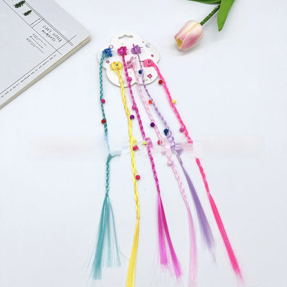 Colourful braided bow hair barrettes for children, 12-card pack with rainbow and macaron colour options