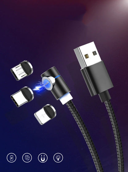 360 Degree Magnetic Charging Cable with LED light and 90-degree connector