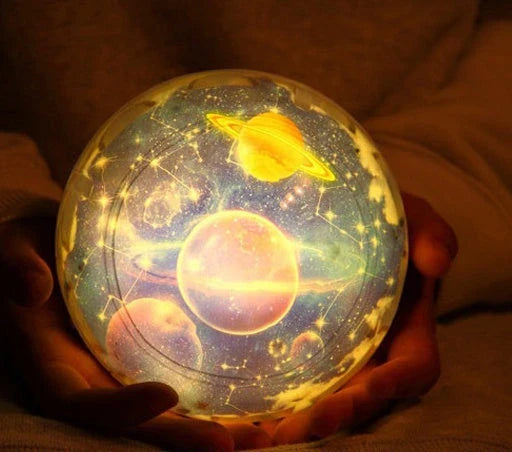Galaxy Projector Lamp with various celestial projection effects, including moon, constellation, and earth patterns