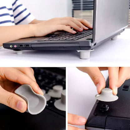 Gray plastic laptop cooling pad stand with two large and two small pads for temperature reduction