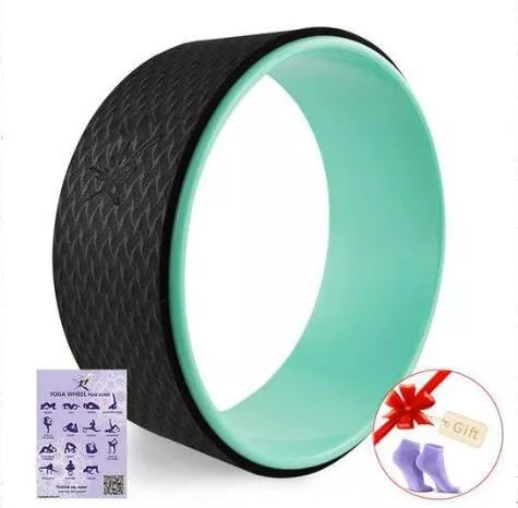 High-Density TPE Yoga Wheel in green, pink, purple, wood, and yellow for enhanced flexibility