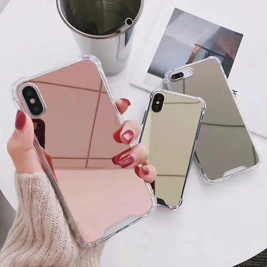 Mirror Phone Case for iPhone showing TPU material and built-in mirror surface