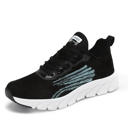 Women's black running sneakers with MD soles and cross strap detailing for jogging