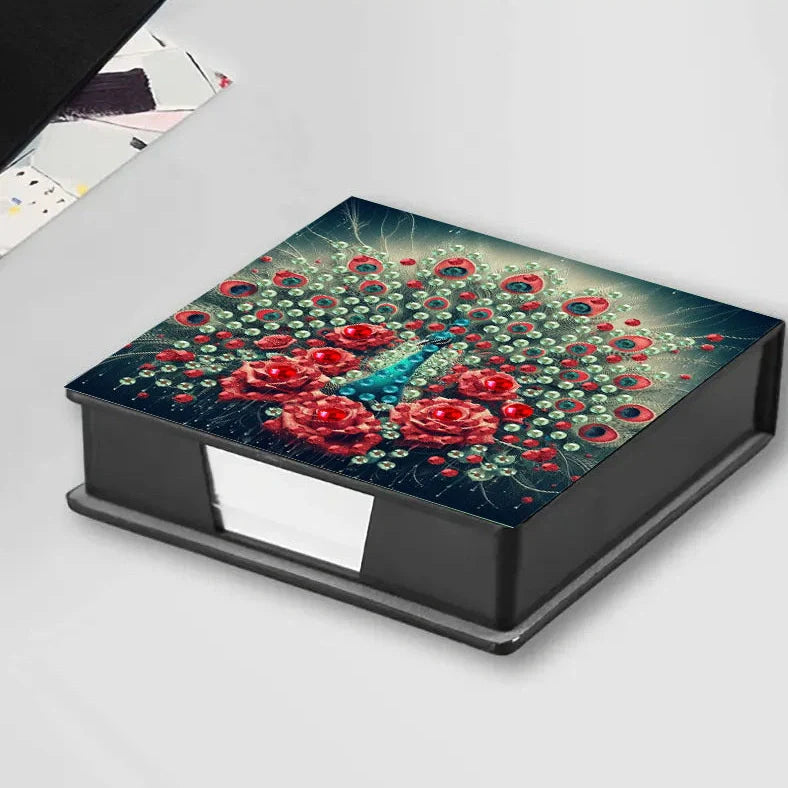 DIY diamond painting label box with cartoon design showing frameless construction and plastic material