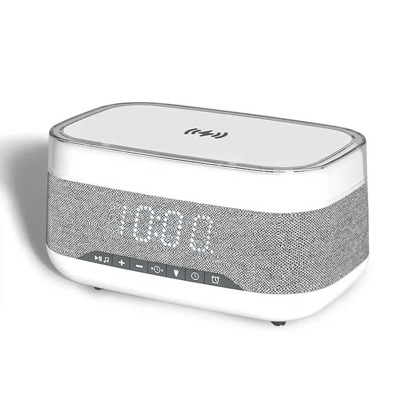 Intelligent Multifunctional Alarm Clock with Bluetooth Speaker, Wireless Charger, and Atmosphere Light