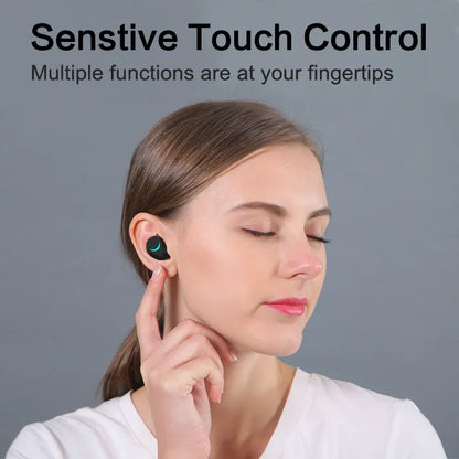 Black TWS Bluetooth wireless stereo earphones with earplug design