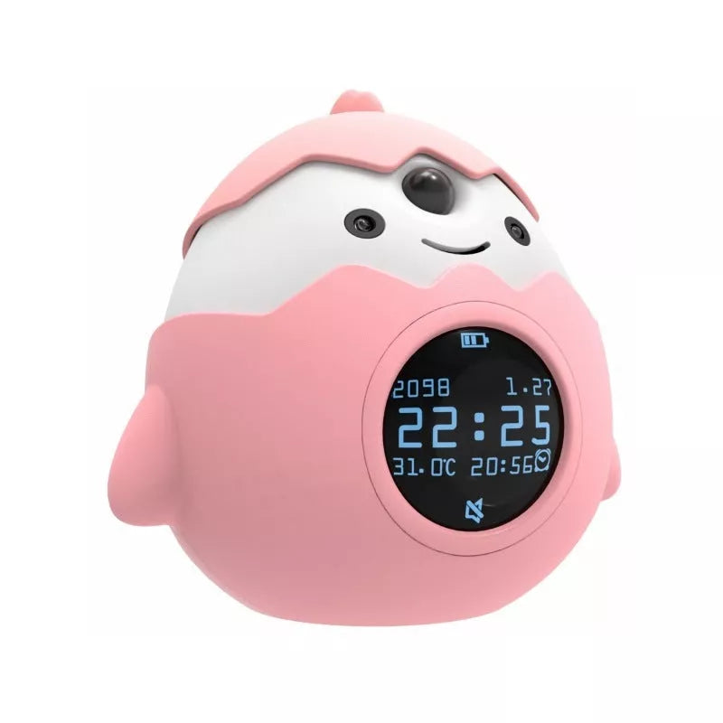 Smart alarm clock with anti-myopia feature and infrared sensing in blue and pink options