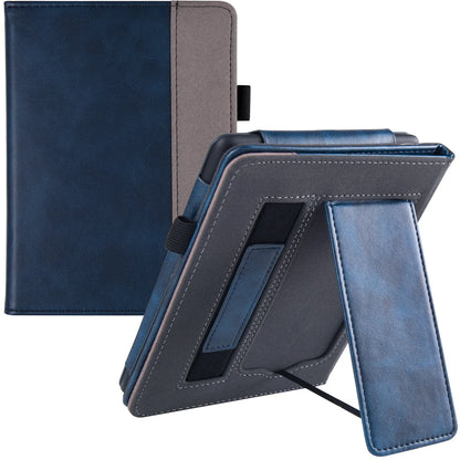 Leather case with wrist splint bracket for Kindle Paperwhite 5 e-reader in various colours and designs