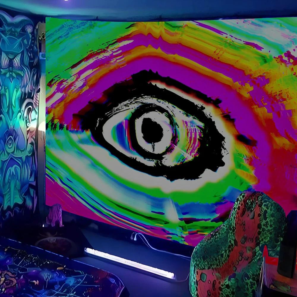 Fluorescent landscape tapestry in multiple colours and sizes with glowing UV effects