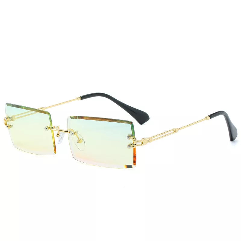 Rimless cut edge square sunglasses with PC lenses for UV protection