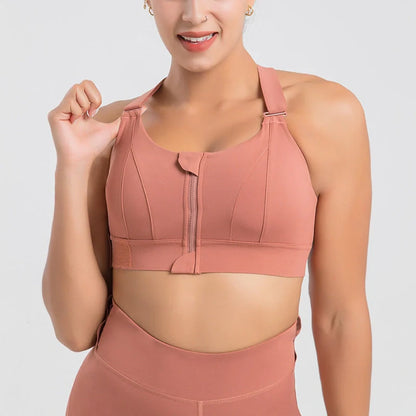 Front zipper seamless push-up sports bra for women, available in multiple colors and sizes