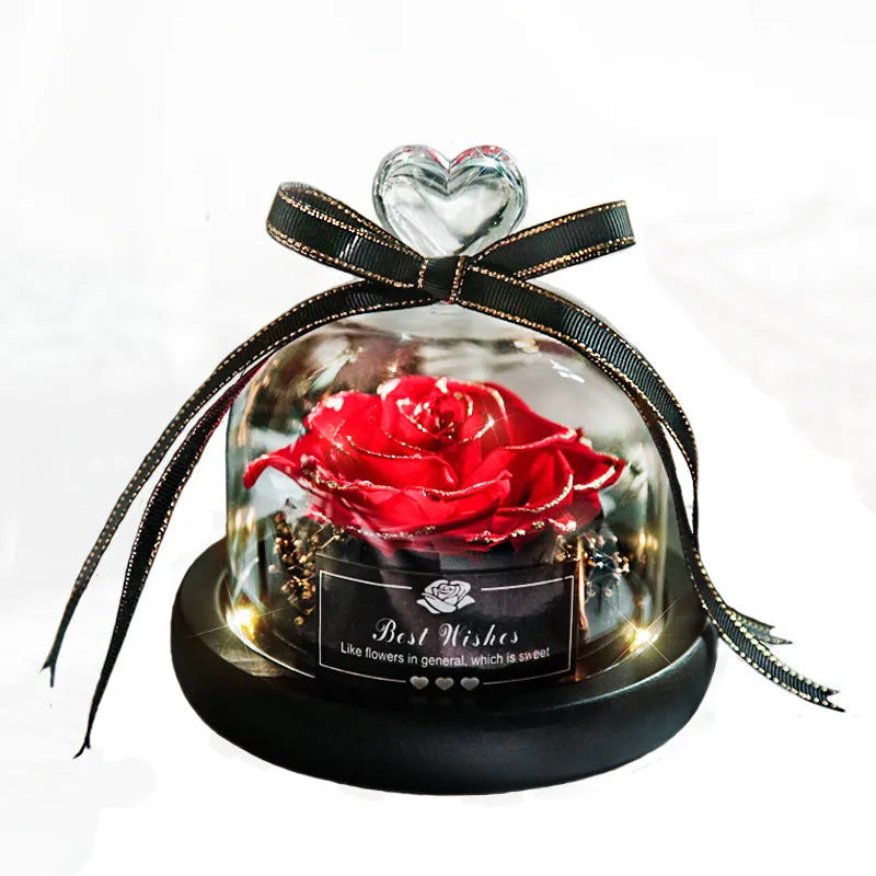 LED eternal real rose preserved in a glass dome home decor with colour options.