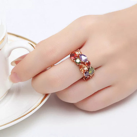 Colored zircon rings with 18k gold plating and AAA zircon stones in sizes 4 to 8