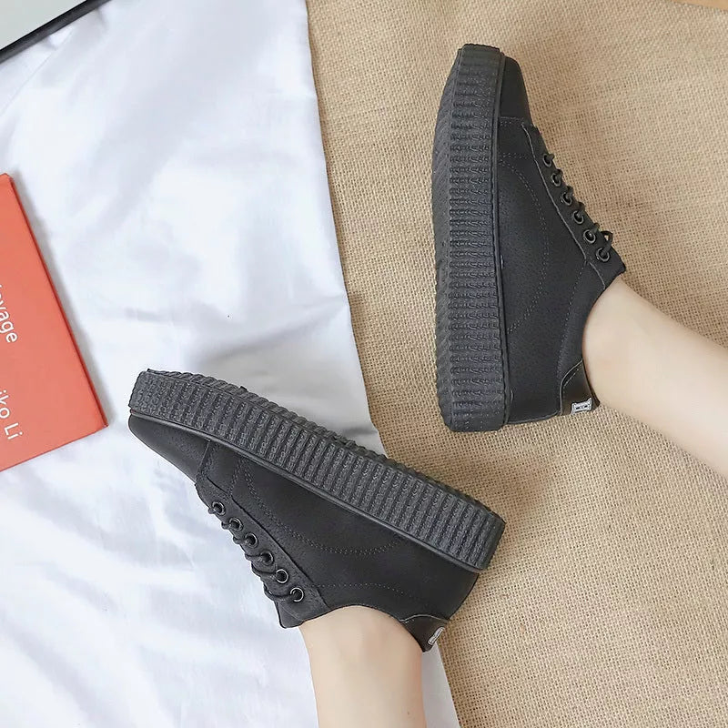 Women's black and khaki thick sole sneakers for sports and casual wear