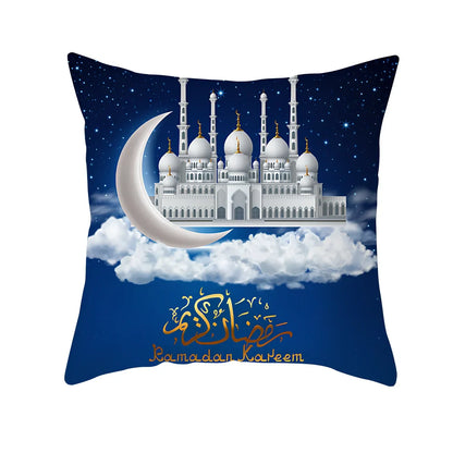 Single-sided digital printed peach skin pillowcase measuring 44cm for Ramadan Eid decor