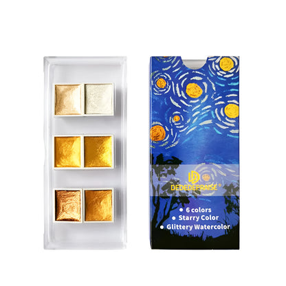 Boxed set of solid watercolour pigment blocks with pearlescent metallic finish in multiple colours