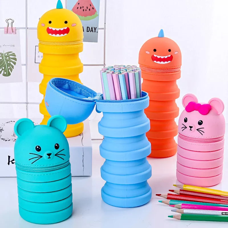 Retractable silicone pen holder in five colors, waterproof and holds 30 pencils