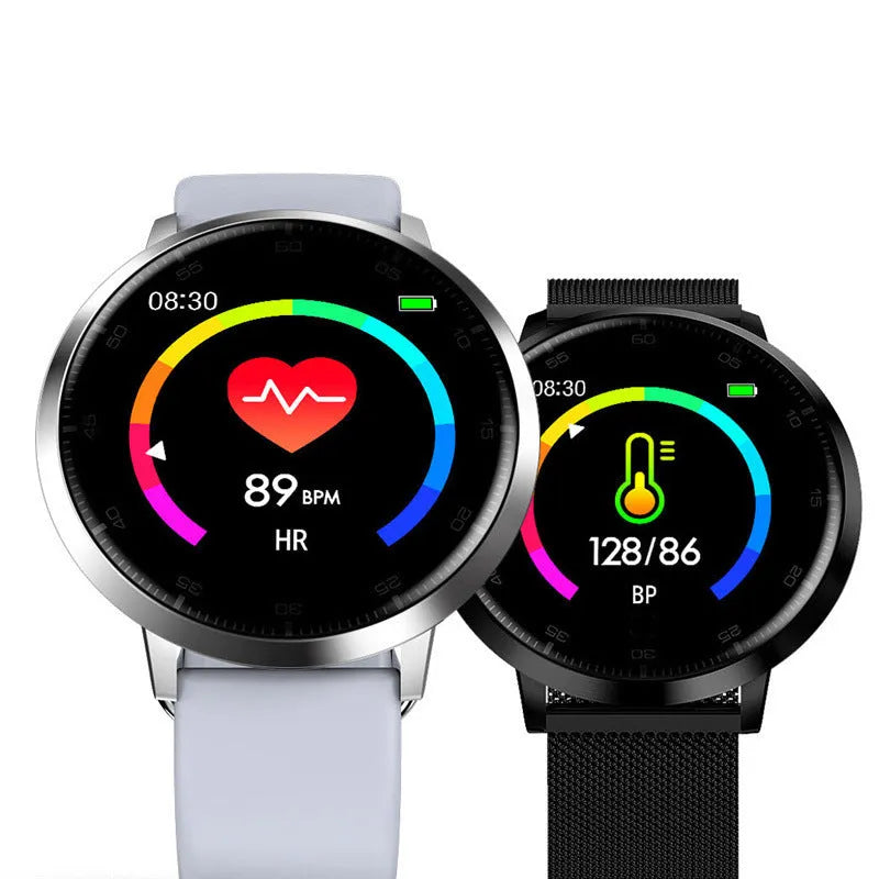 Ultra-thin smart health bracelet in black with 1.3-inch touch screen on silicone wrist strap