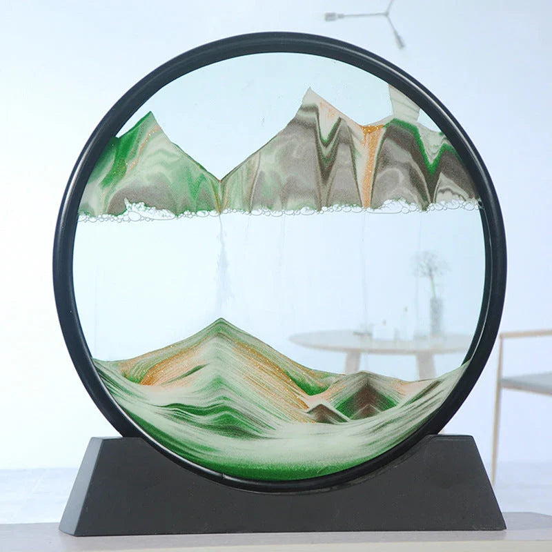 Mesmerizing Quicksand Art: A captivating glass craft featuring the fluid, colorful movements of sand