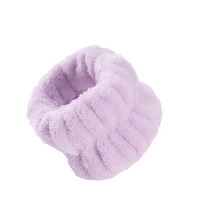 Coral velvet wrist washband with elastic band for facial cleansing, grey colour option shown