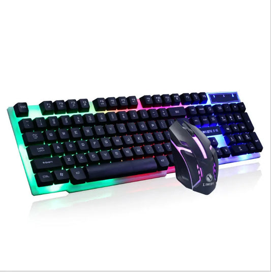 Limei Gtx300 keyboard and mouse set in black with orange glow backlight on desktop