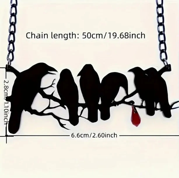 Black crow pendant necklace with cross chain for hip hop gothic alternative fashion jewellery