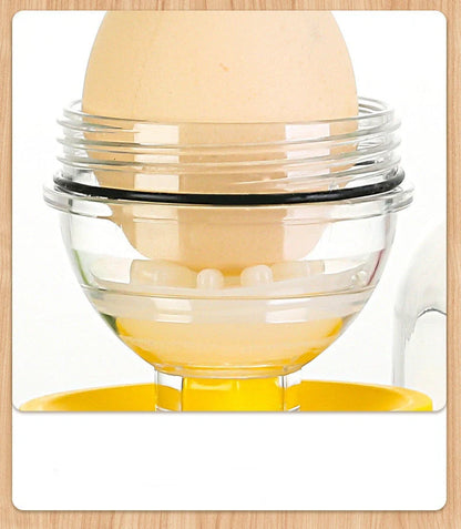 Manual egg mixer with golden egg puller for easy yolk mixing, durable PC cover, and food-grade silicone pads.