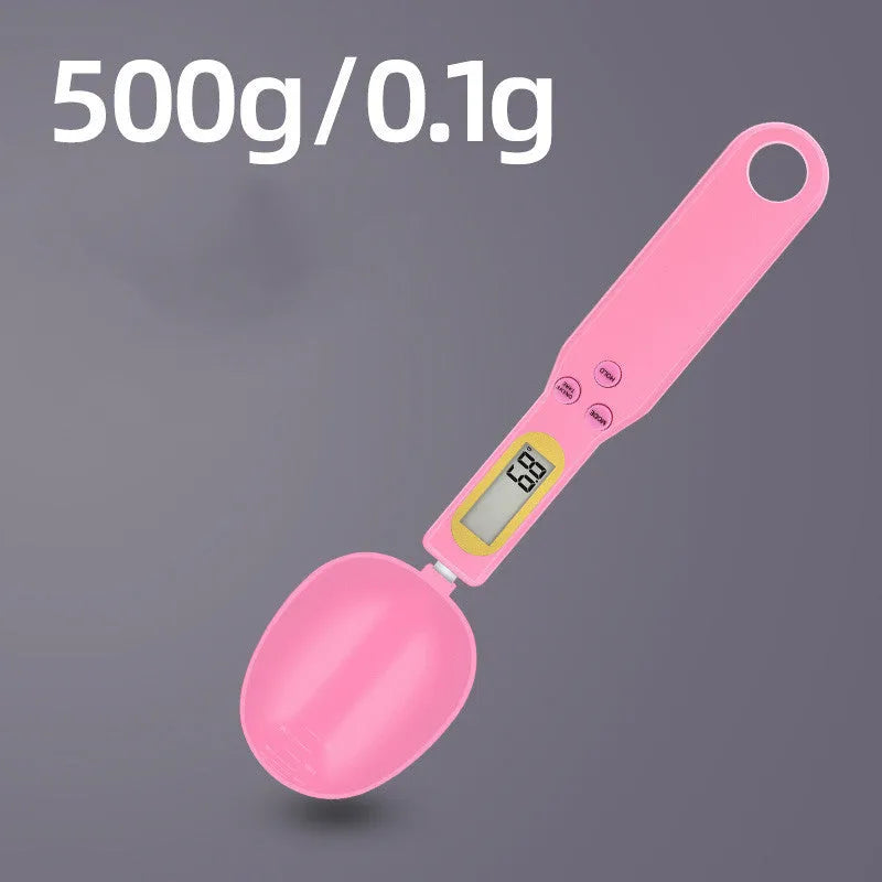 Black electronic measuring spoon scale showing digital display with spoon bowl for kitchen weighing