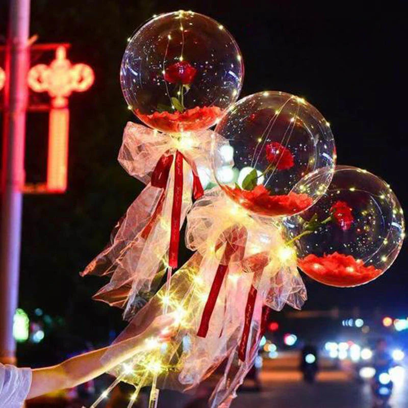 Enchanting LED-illuminated balloon bouquet with vibrant rose colors for any occasion