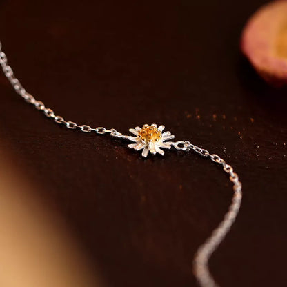 S925 Silver Mori Style Anklet with pastoral floral design for women