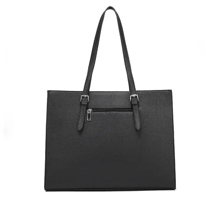 Black women's business computer bag with three shoulder straps showing internal organisation compartments