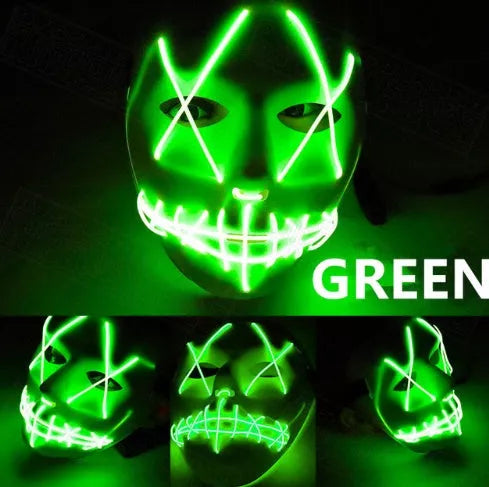 Halloween LED Glowing Full Face Mask in various colors with customizable lighting modes