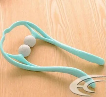 Plastic swan-shaped neck massager in pink, blue, or green with adjustable width and 3D floating-point rollers