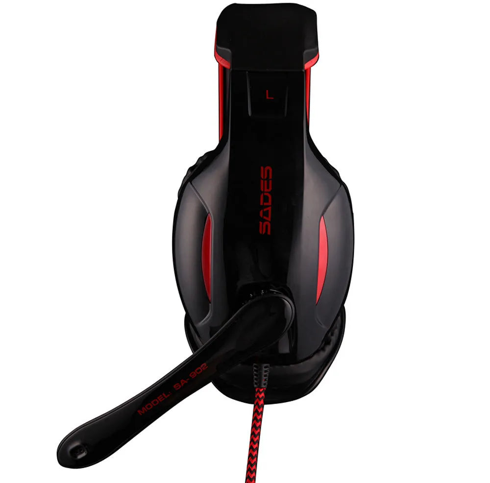 Black SADES SA 902 gaming headset with USB plug, adjustable headband, and over-ear design for PC use