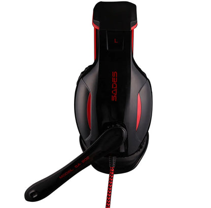 Black SADES SA 902 gaming headset with USB plug, adjustable headband, and over-ear design for PC use