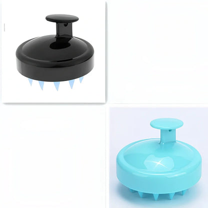 Black silicone shampoo brush with hook design measuring 8x8x7cm for scalp massage during hair washing