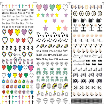 Watermark nail sticker decal sheet with transparent scratch-resistant film and colour options DS103 to DS125.