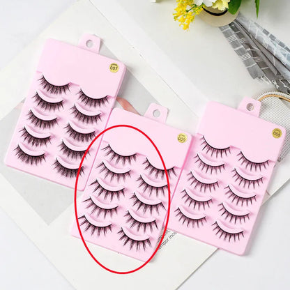 Set of manga-style false eyelashes in natural wispy styles 007, 008, and 009 on plastic black terrier