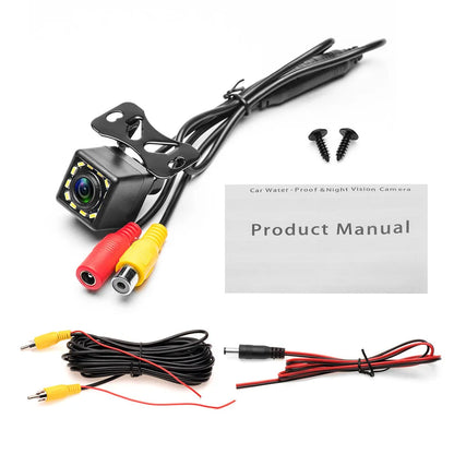 Car reversing camera with 1/4 inch colour CCD, 170 degree horizontal viewing angle, IP67 waterproof, and built-in OSD guide lines