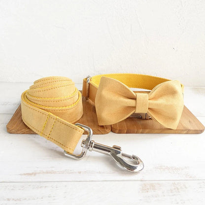 Nala bright yellow dog collar and leash set for safety and visibility