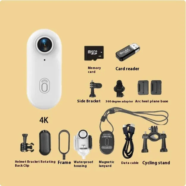 H88 mini 4K black action camera with magnetic mount and waterproof case on a bicycle helmet