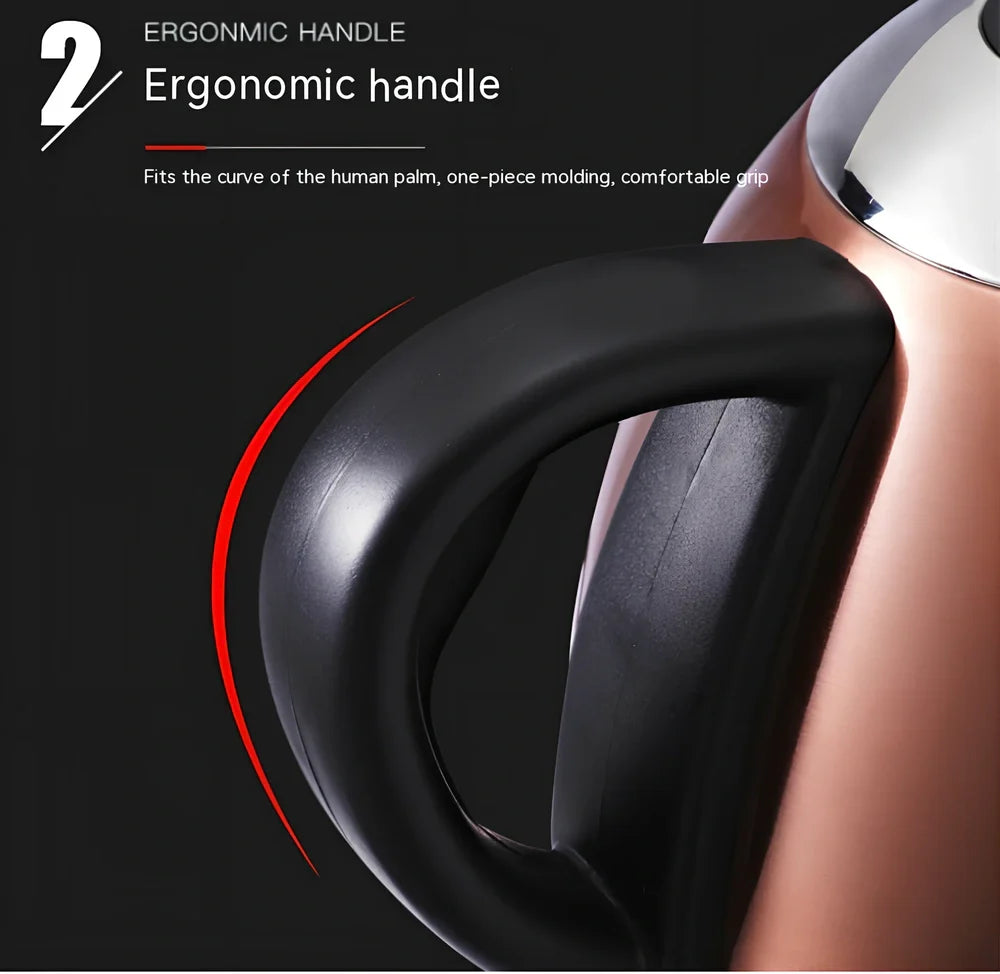 Full-automatic stainless steel kettle with touch control in gold colour showing 1L capacity markings