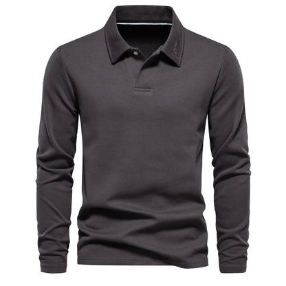 Stylish long-sleeve polo shirt in various colors, featuring a unique lapel design and made from premium cotton-blend fabric for comfort and durability.