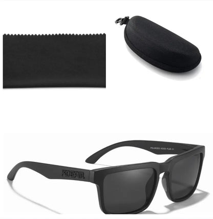 Square polarised sunglasses with TAC lenses and a PC frame, shown in one of 12 available colour options.