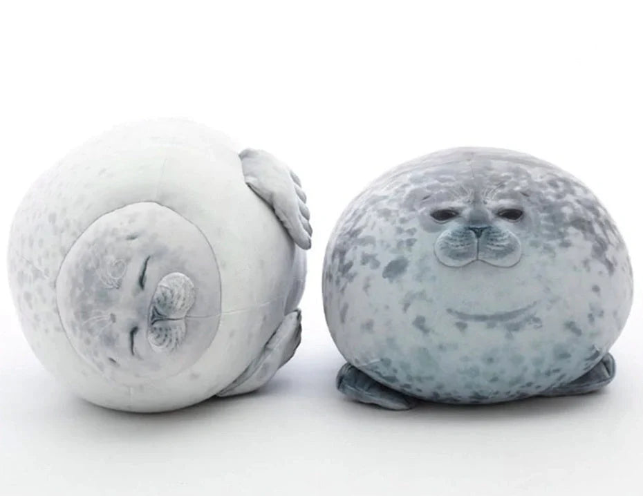 Large seal pillow doll plush toy in white and grey, various sizes available