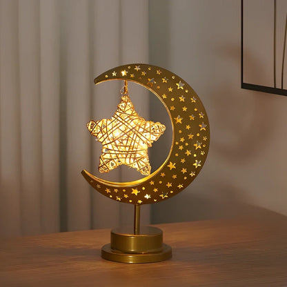 LED modelling lamp with iron shell, 13x14x28cm dimensions, multiple decorative styles including moon and star designs