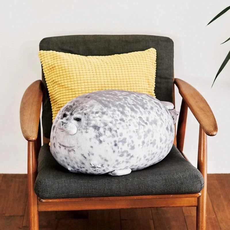 Adorable, lifelike plush seal pillow in white, grey, and multicolor options, made of soft, stretchy velvet fabric and PP cotton fill for cozy comfort