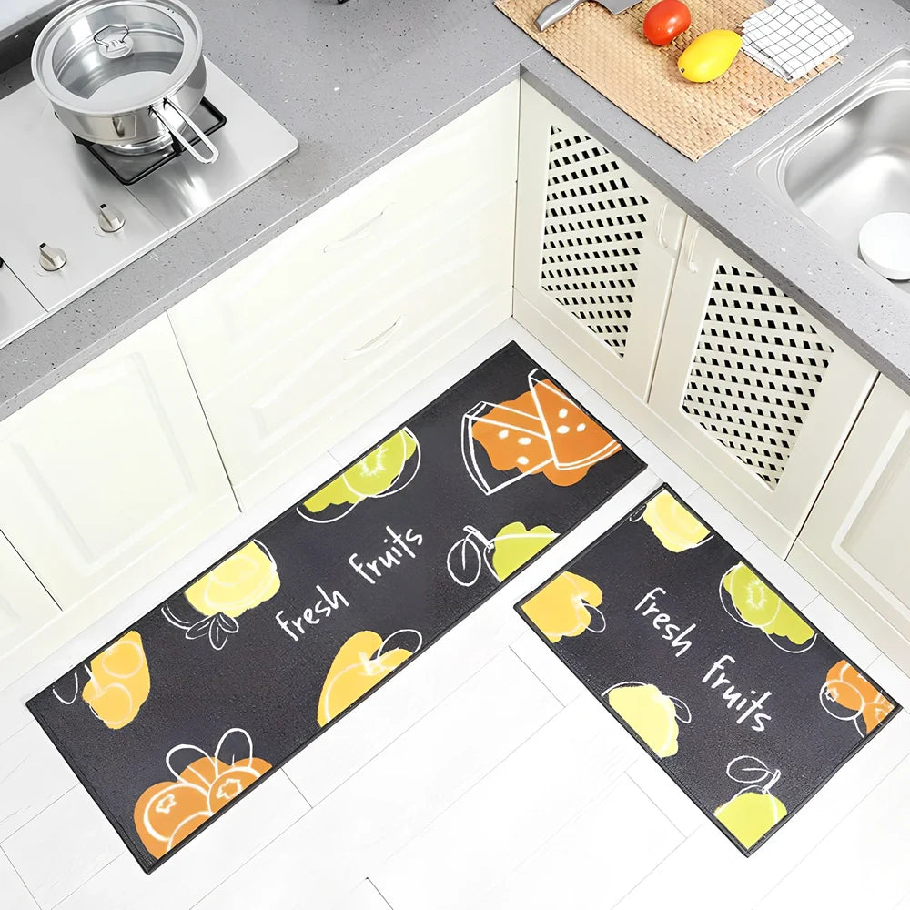 Kitchen non-slip mat with 10mm thickness showing textured surface and water-absorbent sponge lining