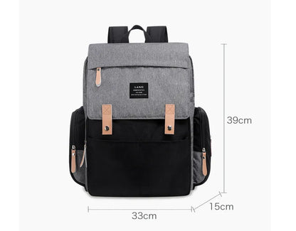 LAND Mommy large grey diaper backpack with changing mat, shown as a travel nappy bag.