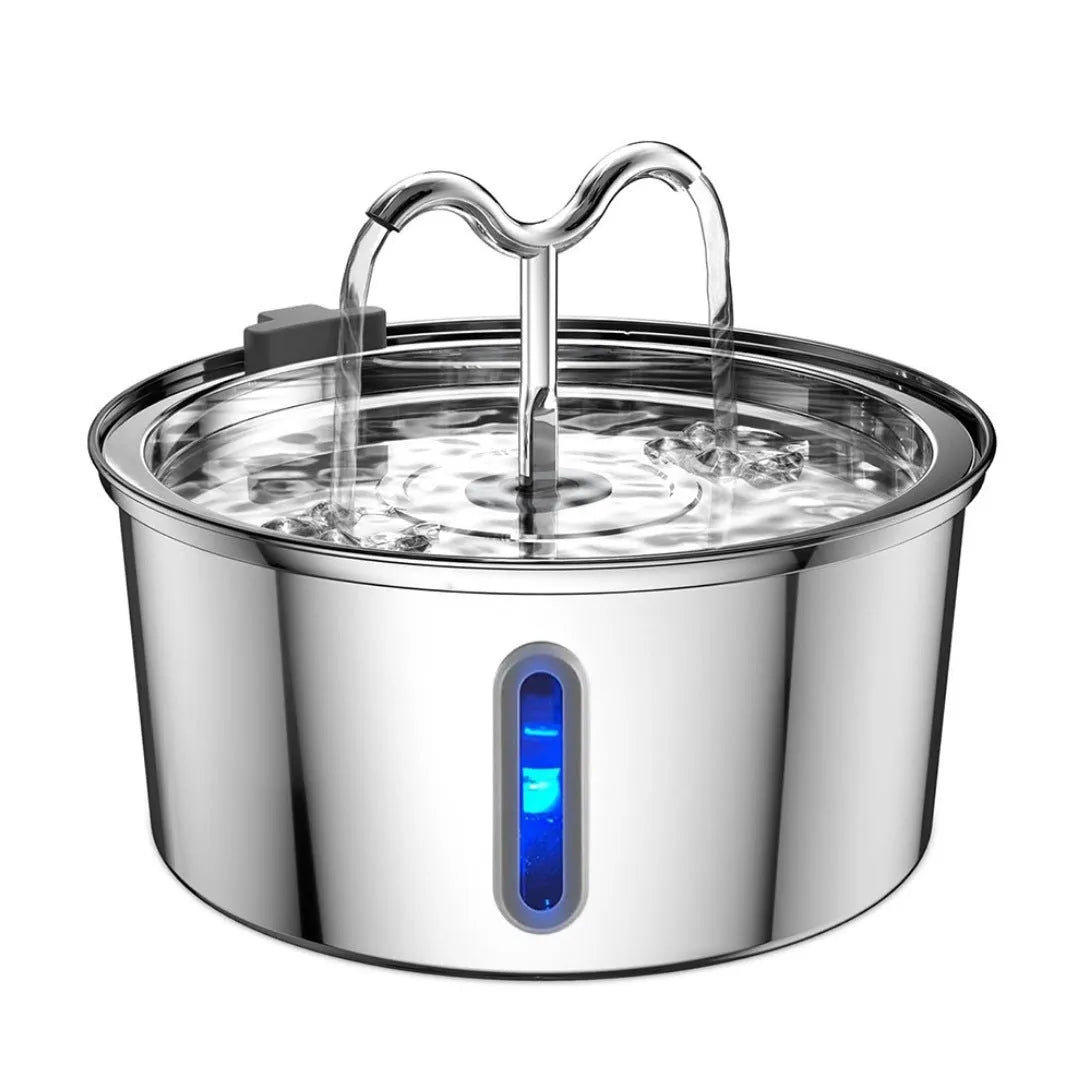 Stainless steel round pet water dispenser with 4L capacity and multiple outlet options